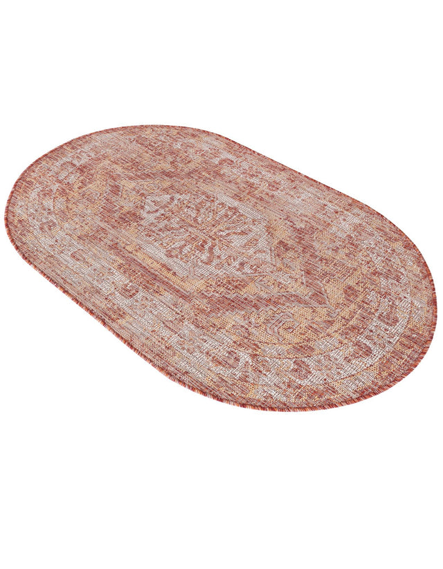 Rust Red 3' 1 x 5' 3 Outdoor Traditional Oval Area Rug Weather Resistant for Patio, Deck, Terrace, Balcony, Porch Classical Design Outside Carpet for Sale at Rug Engine