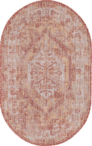 Rust Red 3' 1 x 5' 3 Outdoor Traditional Oval Area Rug Weather Resistant for Patio, Deck, Terrace, Balcony, Porch Classical Design Outside Carpet for Sale at Rug Engine