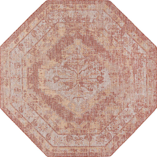 Rust Red 7' 10 x 7' 10 Outdoor Traditional Octagon Area Rug Weather Resistant for Patio, Deck, Terrace, Balcony, Porch Classical Design Outside Carpet for Sale at Rug Engine