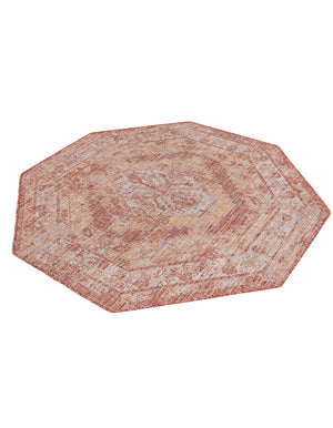 Rust Red 5' 3 x 5' 3 Outdoor Traditional Octagon Area Rug Weather Resistant for Patio, Deck, Terrace, Balcony, Porch Classical Design Outside Carpet for Sale at Rug Engine
