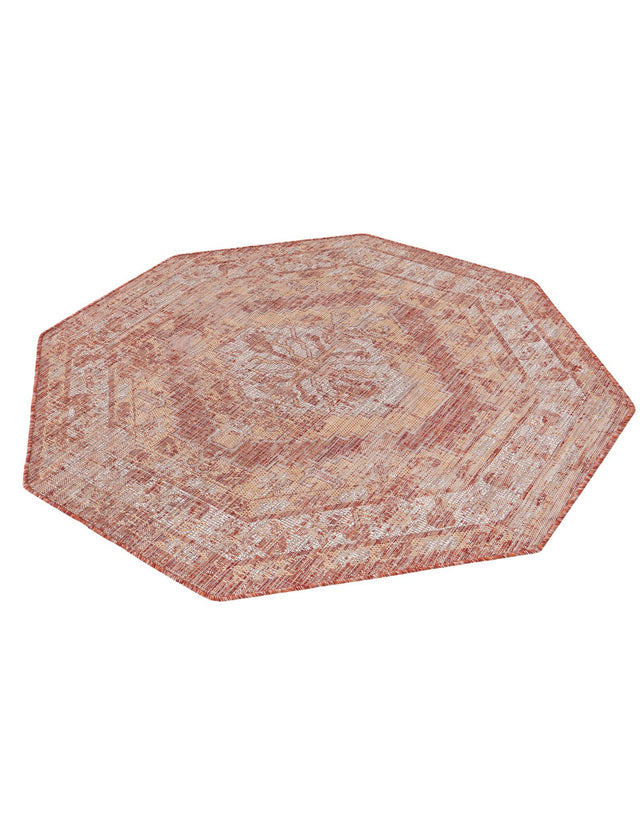 Rust Red 5' 3 x 5' 3 Outdoor Traditional Octagon Area Rug Weather Resistant for Patio, Deck, Terrace, Balcony, Porch Classical Design Outside Carpet for Sale at Rug Engine