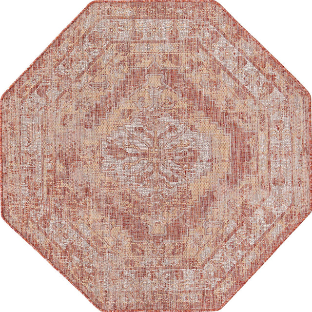 Rust Red 5' 3 x 5' 3 Outdoor Traditional Octagon Area Rug Weather Resistant for Patio, Deck, Terrace, Balcony, Porch Classical Design Outside Carpet for Sale at Rug Engine