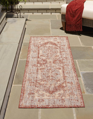 Rust Red 2' 7 x 12' Outdoor Traditional Runner Area Rug Weather Resistant for Patio, Deck, Terrace, Balcony, Porch Classical Design Outside Carpet for Sale at Rug Engine