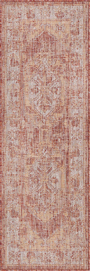 Rust Red 2' x 6' 1 Outdoor Traditional Runner Area Rug Weather Resistant for Patio, Deck, Terrace, Balcony, Porch Classical Design Outside Carpet for Sale at Rug Engine