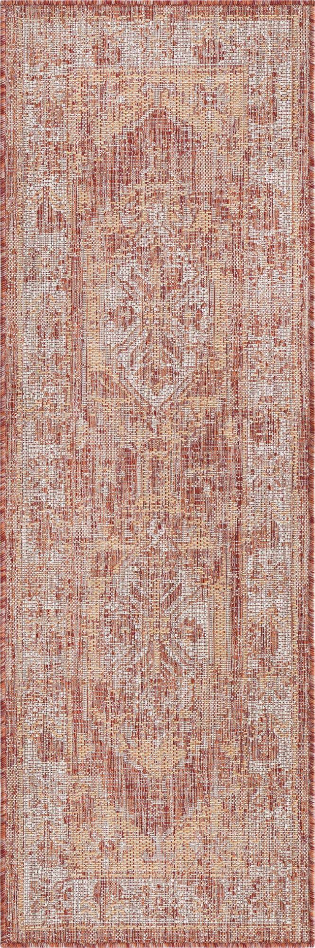 Rust Red 2' x 6' 1 Outdoor Traditional Runner Area Rug Weather Resistant for Patio, Deck, Terrace, Balcony, Porch Classical Design Outside Carpet for Sale at Rug Engine