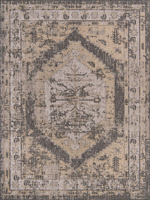 Charcoal 9' x 12' Outdoor Traditional Rectangle Area Rug Weather Resistant for Patio, Deck, Terrace, Balcony, Porch Classical Design Outside Carpet for Sale at Rug Engine