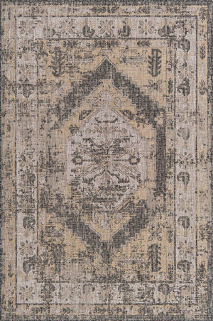 Charcoal 6' 1 x 9' Outdoor Traditional Rectangle Area Rug Weather Resistant for Patio, Deck, Terrace, Balcony, Porch Classical Design Outside Carpet for Sale at Rug Engine