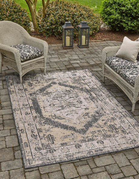 Charcoal 10' x 14' 1 Outdoor Traditional Rectangle Rug