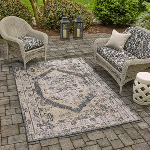 Charcoal 2' x 3' 1 Outdoor Traditional Rectangle Area Rug Weather Resistant for Patio, Deck, Terrace, Balcony, Porch Classical Design Outside Carpet for Sale at Rug Engine