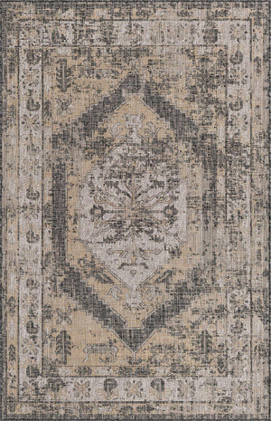 Charcoal 5' 3 x 8' Outdoor Traditional Rectangle Area Rug Weather Resistant for Patio, Deck, Terrace, Balcony, Porch Classical Design Outside Carpet for Sale at Rug Engine