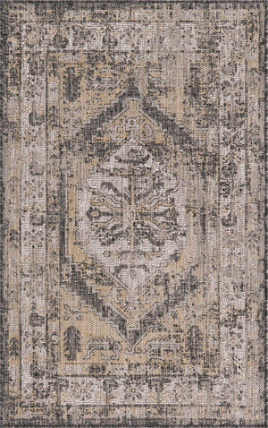 Charcoal 3' 1 x 5' 3 Outdoor Traditional Rectangle Area Rug Weather Resistant for Patio, Deck, Terrace, Balcony, Porch Classical Design Outside Carpet for Sale at Rug Engine