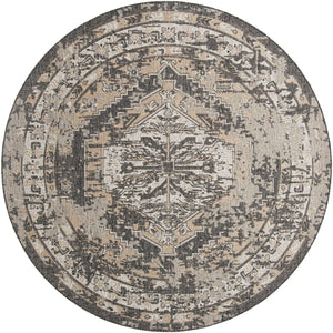 Charcoal 10' x 10' Outdoor Traditional Round Rug
