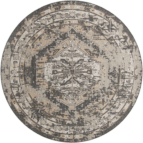 Charcoal 10' x 10' Outdoor Traditional Round Rug