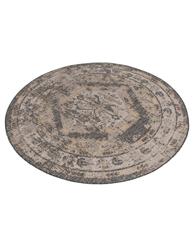 Charcoal 7' 10 x 7' 10 Outdoor Traditional Round Area Rug Weather Resistant for Patio, Deck, Terrace, Balcony, Porch Classical Design Outside Carpet for Sale at Rug Engine