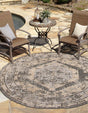 Charcoal 13' 1 x 13' 1 Outdoor Traditional Round Area Rug Weather Resistant for Patio, Deck, Terrace, Balcony, Porch Classical Design Outside Carpet for Sale at Rug Engine