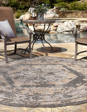 Charcoal 10' x 10' Outdoor Traditional Round Rug