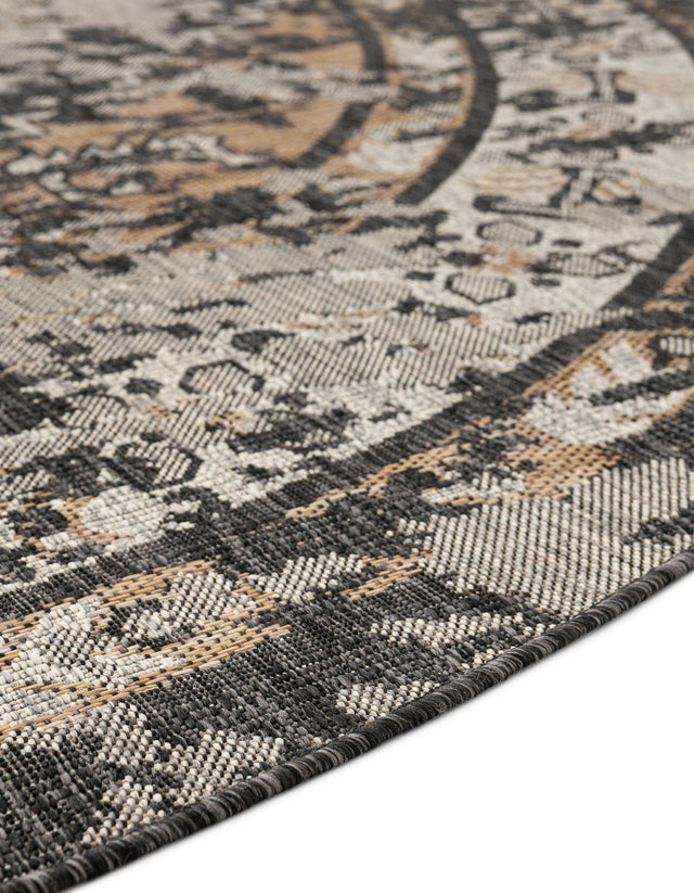 Charcoal 4' 1 x 4' 1 Outdoor Traditional Round Area Rug Weather Resistant for Patio, Deck, Terrace, Balcony, Porch Classical Design Outside Carpet for Sale at Rug Engine