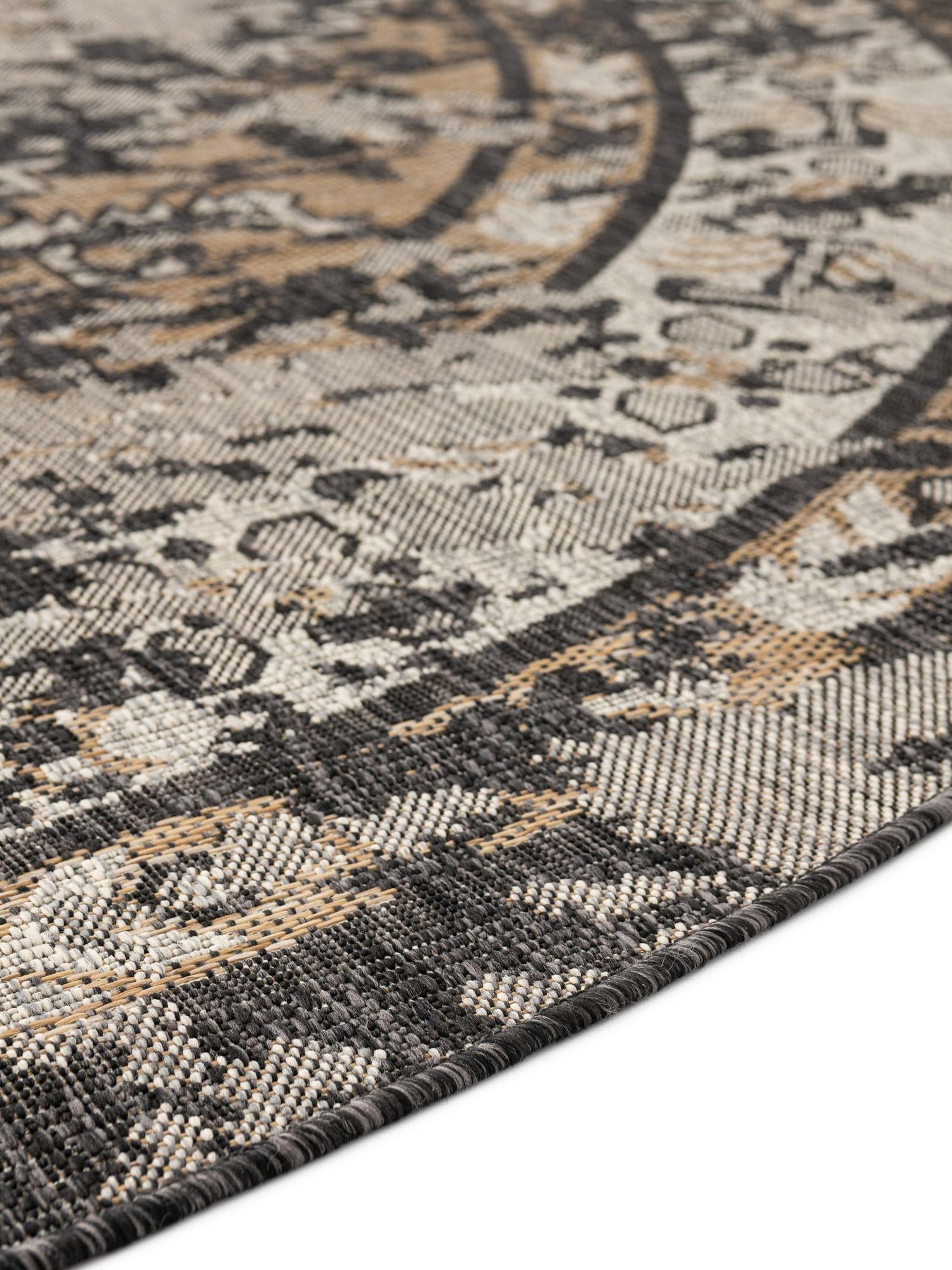 Charcoal 7' 10 x 7' 10 Outdoor Traditional Round Area Rug Weather Resistant for Patio, Deck, Terrace, Balcony, Porch Classical Design Outside Carpet for Sale at Rug Engine