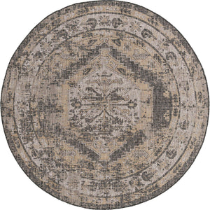 Charcoal 7' 10 x 7' 10 Outdoor Traditional Round Area Rug Weather Resistant for Patio, Deck, Terrace, Balcony, Porch Classical Design Outside Carpet for Sale at Rug Engine