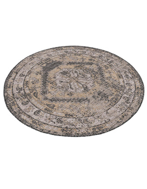 Charcoal 5' 3 x 5' 3 Outdoor Traditional Round Area Rug Weather Resistant for Patio, Deck, Terrace, Balcony, Porch Classical Design Outside Carpet for Sale at Rug Engine