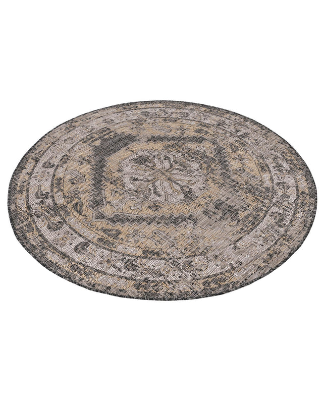 Charcoal 5' 3 x 5' 3 Outdoor Traditional Round Area Rug Weather Resistant for Patio, Deck, Terrace, Balcony, Porch Classical Design Outside Carpet for Sale at Rug Engine