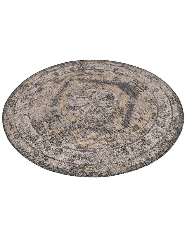 Charcoal 5' 3 x 5' 3 Outdoor Traditional Round Area Rug Weather Resistant for Patio, Deck, Terrace, Balcony, Porch Classical Design Outside Carpet for Sale at Rug Engine