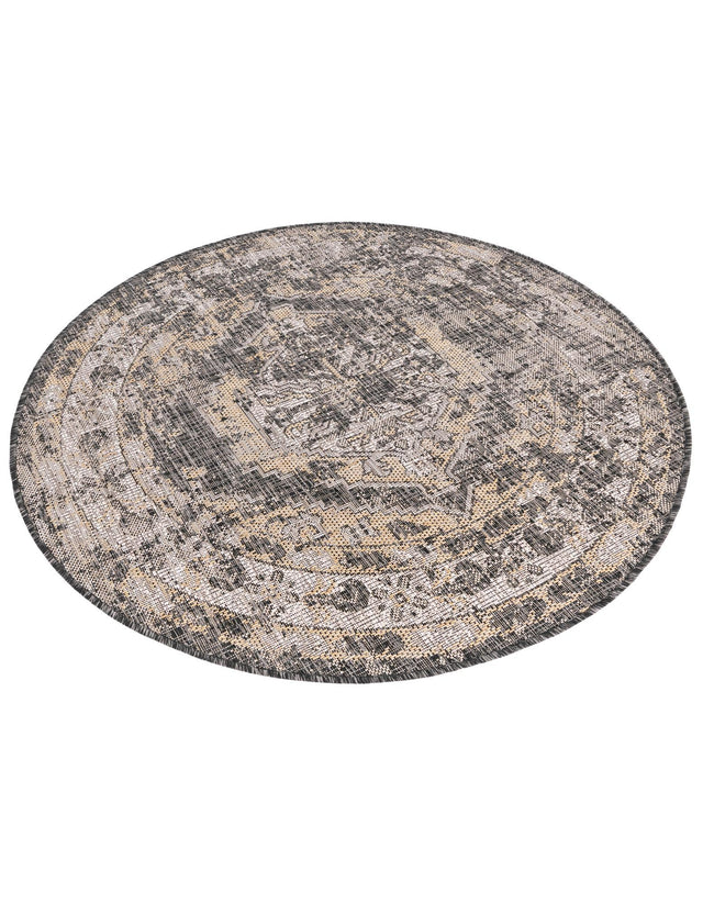 Charcoal 4' 1 x 4' 1 Outdoor Traditional Round Area Rug Weather Resistant for Patio, Deck, Terrace, Balcony, Porch Classical Design Outside Carpet for Sale at Rug Engine