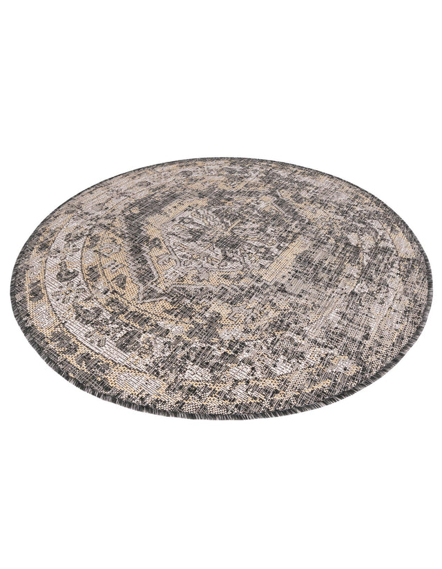 Charcoal 4' 1 x 4' 1 Outdoor Traditional Round Area Rug Weather Resistant for Patio, Deck, Terrace, Balcony, Porch Classical Design Outside Carpet for Sale at Rug Engine
