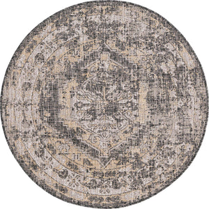 Charcoal 4' 1 x 4' 1 Outdoor Traditional Round Area Rug Weather Resistant for Patio, Deck, Terrace, Balcony, Porch Classical Design Outside Carpet for Sale at Rug Engine