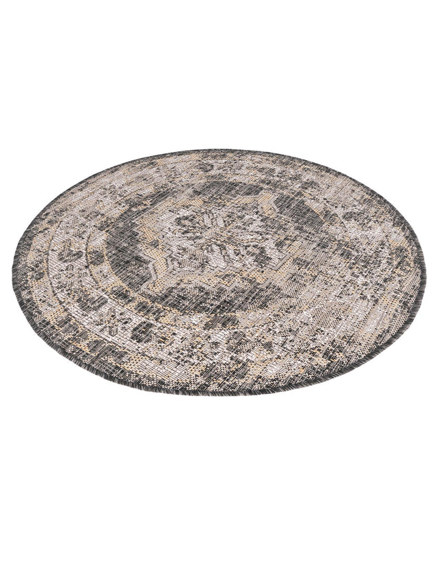 Charcoal 3' 1 x 3' 1 Outdoor Traditional Round Area Rug Weather Resistant for Patio, Deck, Terrace, Balcony, Porch Classical Design Outside Carpet for Sale at Rug Engine