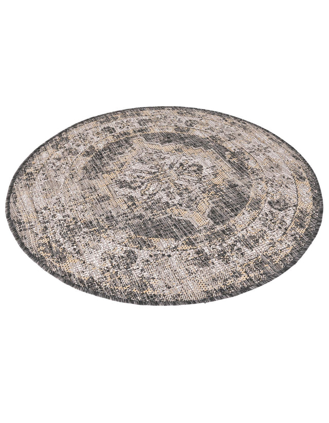 Charcoal 3' 1 x 3' 1 Outdoor Traditional Round Area Rug Weather Resistant for Patio, Deck, Terrace, Balcony, Porch Classical Design Outside Carpet for Sale at Rug Engine