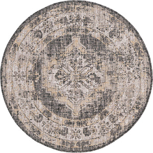 Charcoal 3' 1 x 3' 1 Outdoor Traditional Round Area Rug Weather Resistant for Patio, Deck, Terrace, Balcony, Porch Classical Design Outside Carpet for Sale at Rug Engine