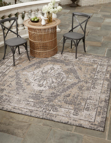 Charcoal 10' x 10' Outdoor Traditional Square Rug