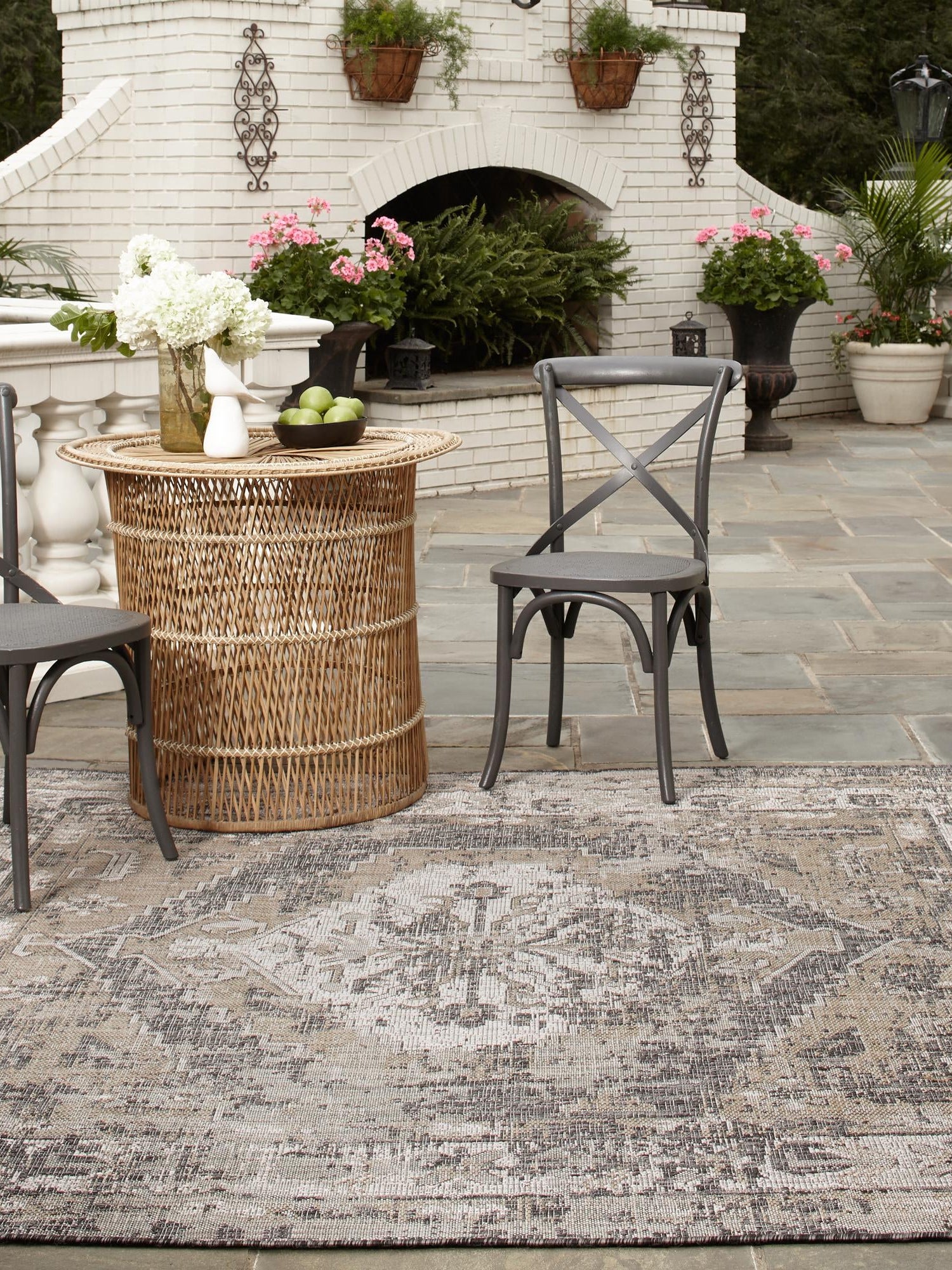 Charcoal 10' x 10' Outdoor Traditional Square Area Rug Weather Resistant for Patio, Deck, Terrace, Balcony, Porch Classical Design Outside Carpet for Sale at Rug Engine