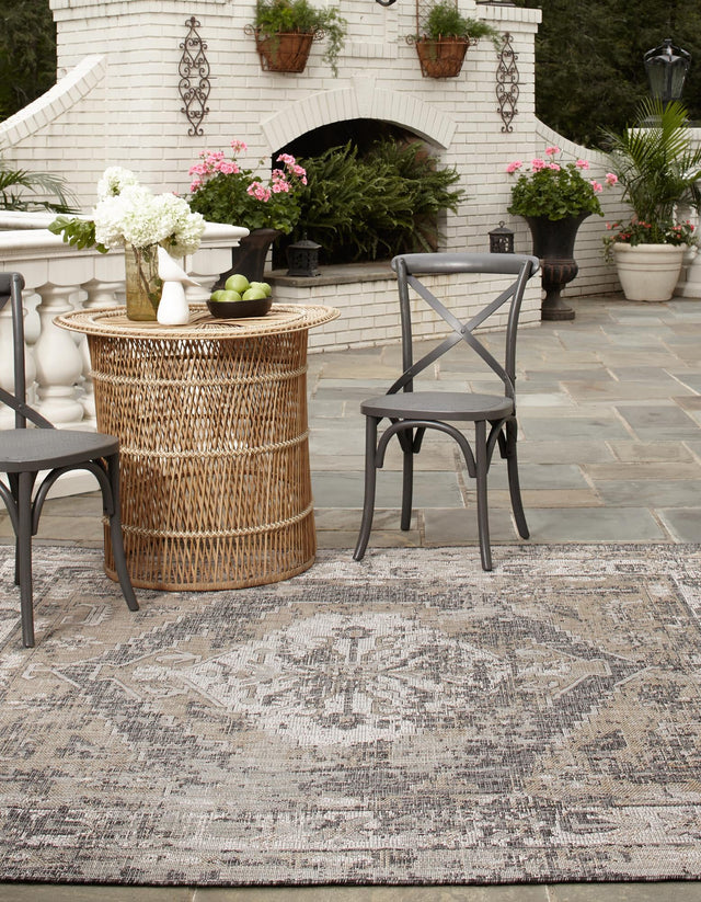 Charcoal 13' 1 x 13' 1 Outdoor Traditional Square Area Rug Weather Resistant for Patio, Deck, Terrace, Balcony, Porch Classical Design Outside Carpet for Sale at Rug Engine