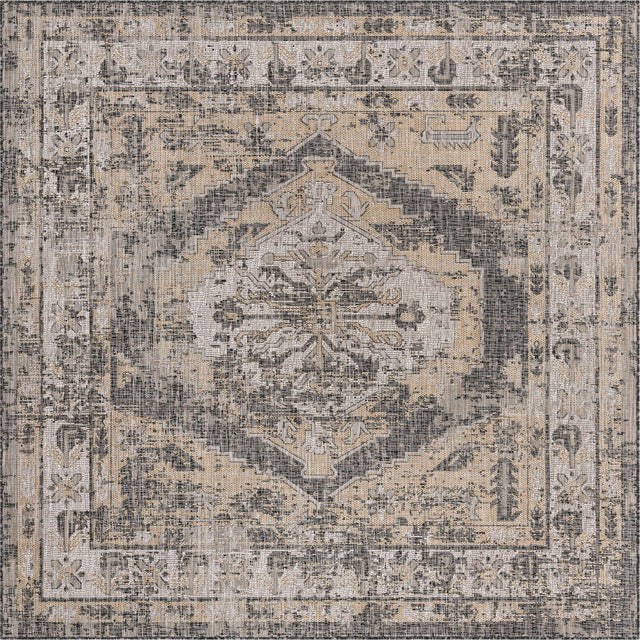 Charcoal 7' 10 x 7' 10 Outdoor Traditional Square Area Rug Weather Resistant for Patio, Deck, Terrace, Balcony, Porch Classical Design Outside Carpet for Sale at Rug Engine
