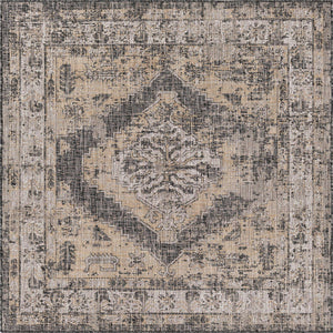 Charcoal 5' 3 x 5' 3 Outdoor Traditional Square Area Rug Weather Resistant for Patio, Deck, Terrace, Balcony, Porch Classical Design Outside Carpet for Sale at Rug Engine