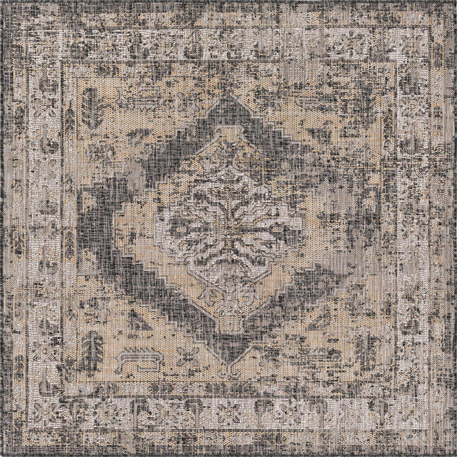 Charcoal 5' 3 x 5' 3 Outdoor Traditional Square Area Rug Weather Resistant for Patio, Deck, Terrace, Balcony, Porch Classical Design Outside Carpet for Sale at Rug Engine