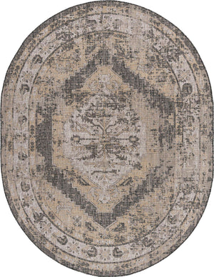 Charcoal 7' 10 x 10' Outdoor Traditional Oval Area Rug Weather Resistant for Patio, Deck, Terrace, Balcony, Porch Classical Design Outside Carpet for Sale at Rug Engine