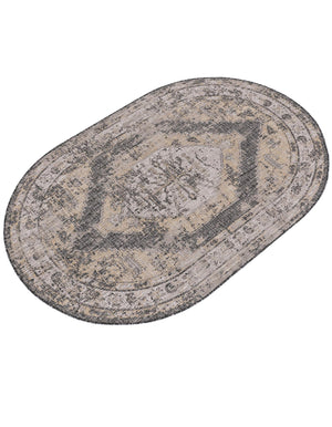 Charcoal 5' 3 x 8' Outdoor Traditional Oval Area Rug Weather Resistant for Patio, Deck, Terrace, Balcony, Porch Classical Design Outside Carpet for Sale at Rug Engine