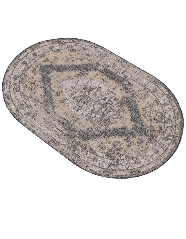 Charcoal 5' 3 x 8' Outdoor Traditional Oval Area Rug Weather Resistant for Patio, Deck, Terrace, Balcony, Porch Classical Design Outside Carpet for Sale at Rug Engine