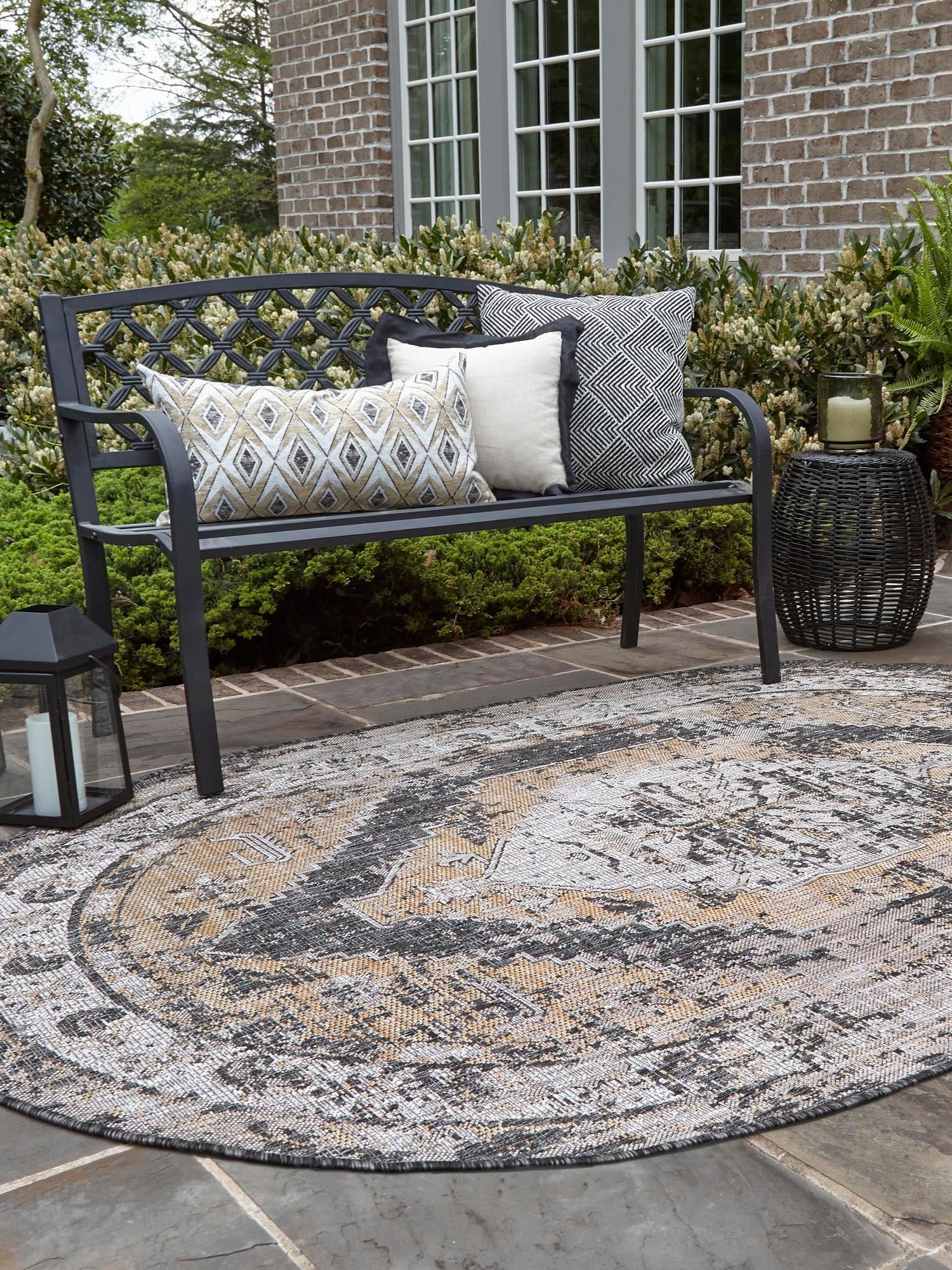 Charcoal 7' 10 x 10' Outdoor Traditional Oval Area Rug Weather Resistant for Patio, Deck, Terrace, Balcony, Porch Classical Design Outside Carpet for Sale at Rug Engine