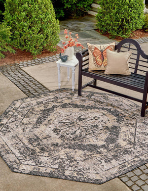 Charcoal 5' 3 x 5' 3 Outdoor Traditional Octagon Area Rug Weather Resistant for Patio, Deck, Terrace, Balcony, Porch Classical Design Outside Carpet for Sale at Rug Engine