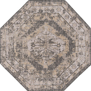 Charcoal 7' 10 x 7' 10 Outdoor Traditional Octagon Area Rug Weather Resistant for Patio, Deck, Terrace, Balcony, Porch Classical Design Outside Carpet for Sale at Rug Engine