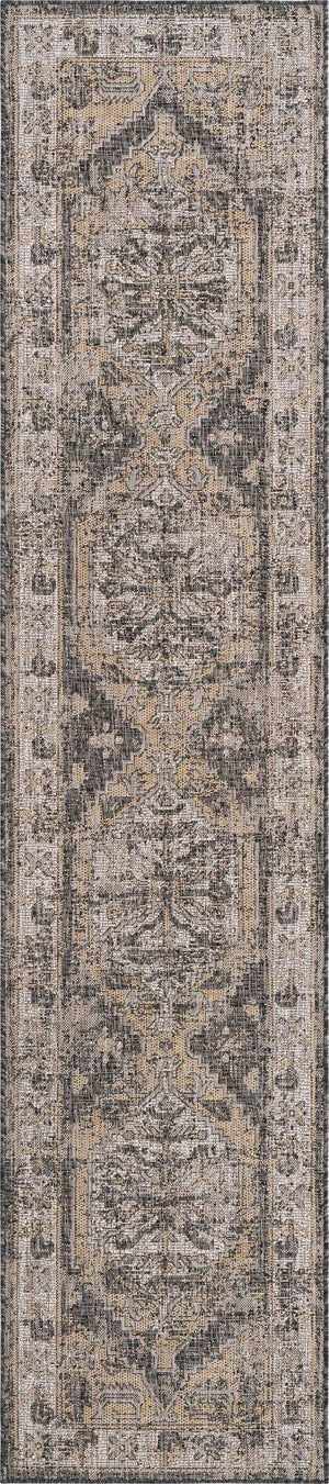 Charcoal 2' 7 x 12' Outdoor Traditional Runner Area Rug Weather Resistant for Patio, Deck, Terrace, Balcony, Porch Classical Design Outside Carpet for Sale at Rug Engine