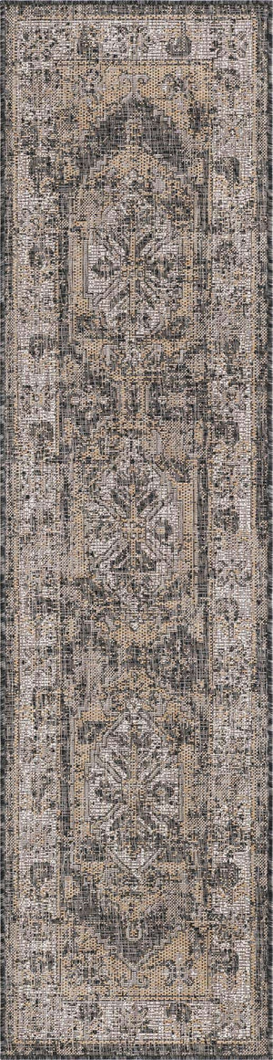 Charcoal 2' x 8' Outdoor Traditional Runner Area Rug Weather Resistant for Patio, Deck, Terrace, Balcony, Porch Classical Design Outside Carpet for Sale at Rug Engine