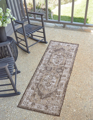 Charcoal 2' x 5' 3 Outdoor Traditional Runner Area Rug Weather Resistant for Patio, Deck, Terrace, Balcony, Porch Classical Design Outside Carpet for Sale at Rug Engine