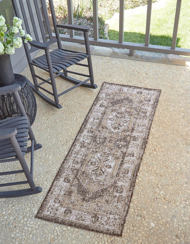 Charcoal 2' x 5' 3 Outdoor Traditional Runner Area Rug Weather Resistant for Patio, Deck, Terrace, Balcony, Porch Classical Design Outside Carpet for Sale at Rug Engine