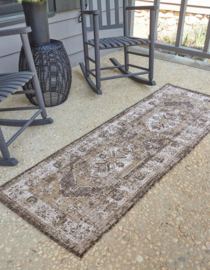 Charcoal 2' x 8' Outdoor Traditional Runner Area Rug Weather Resistant for Patio, Deck, Terrace, Balcony, Porch Classical Design Outside Carpet for Sale at Rug Engine