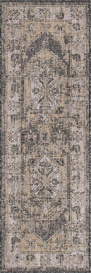 Charcoal 2' x 6' 1 Outdoor Traditional Runner Area Rug Weather Resistant for Patio, Deck, Terrace, Balcony, Porch Classical Design Outside Carpet for Sale at Rug Engine